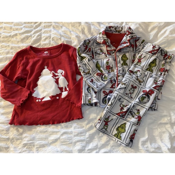 Other - 12 & 12/18‎ Month Christmas Bundle-Grinch fleece Pjs And 100% Cotton Graphic Tee